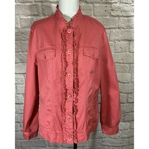 Appleseeds Jacket 16 Pink Ruffled Button Front Cotton Layering Piece Coat